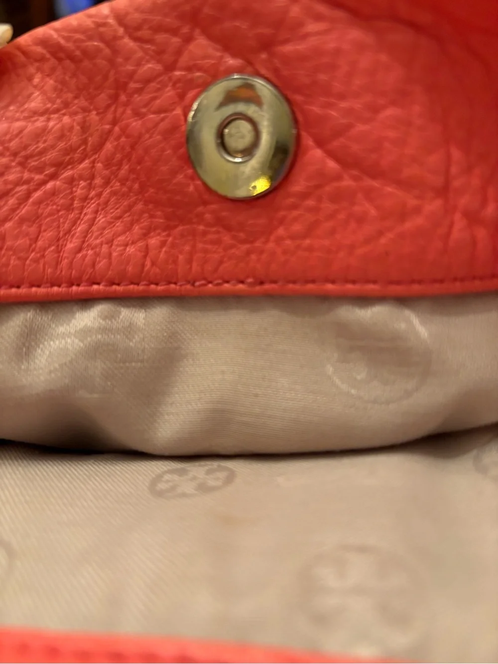 Tory Burch Coral Pink Leather Shoulder Bag with Logo Accent and Adjustable Strap